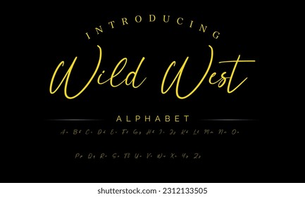 Wild West Lettering signature font isolated on grey background. brus style alphabet. Vector logo letters.