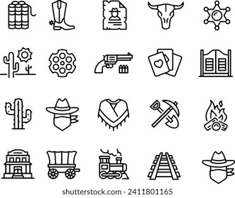 Wild west line icons vector design