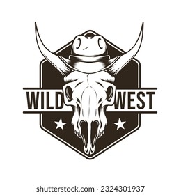 wild west logo with bull head skull