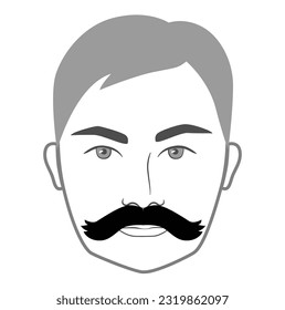 Wild West Mustache Beard style men face illustration Facial hair. Vector grey black portrait male Fashion template flat barber collection set. Stylish hairstyle isolated outline on white background.