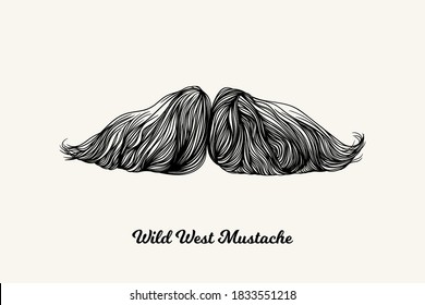 Wild West mustache. Simple linear Illustration with fashionable men hairstyle. Contour vector background with isolated element for barber shop decor, prints, t-shirts, posters