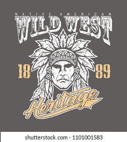 Wild west , native american warrior for t-shirt