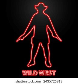 wild west neon sign, modern glowing banner design, colorful modern design trend on black background. Vector illustration.