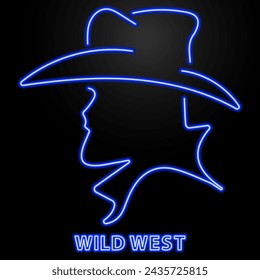 wild west neon sign, modern glowing banner design, colorful modern design trend on black background. Vector illustration.