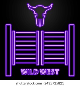 wild west neon sign, modern glowing banner design, colorful modern design trend on black background. Vector illustration.