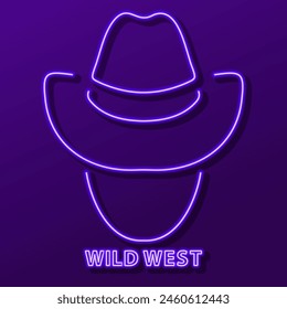 wild west neon sign, modern glowing banner design, colorful modern design trend. Vector illustration.