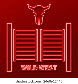 wild west neon sign, modern glowing banner design, colorful modern design trend. Vector illustration.