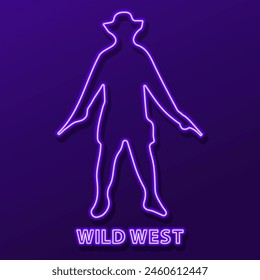wild west neon sign, modern glowing banner design, colorful modern design trend. Vector illustration.
