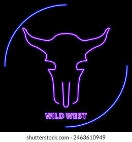 wild west neon sign, modern glowing banner design, colorful modern design trend on black background. Vector illustration.