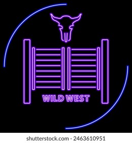 wild west neon sign, modern glowing banner design, colorful modern design trend on black background. Vector illustration.