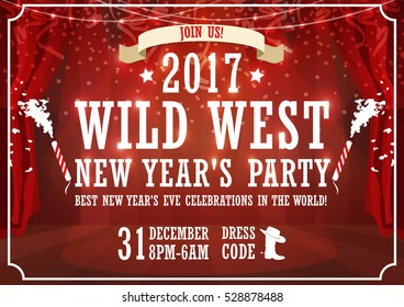 wild west new year party horizontal poster with red lanterns