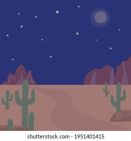 Wild west night landscape background vector cartoon illustration