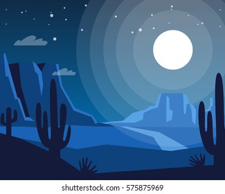 Wild west night landscape. Western night view