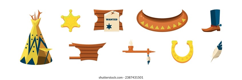 Wild West Object and Different Elements Vector Set