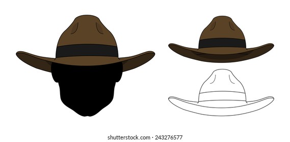 Wild west old fashion hat. Vector clip art color and contour lines illustrations isolated on white