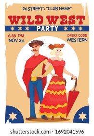 Wild West Party Advertising Poster Layout With Event Date Club Name And Western Dress Code Vintage Vector Illustration