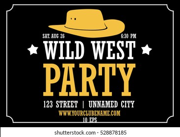 wild west party black horizontal poster with cowboy hat