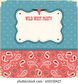 wild west party card for text.Vector cowboy retro background