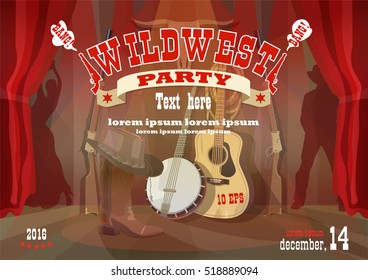 wild west party horizontal poster with red lanterns