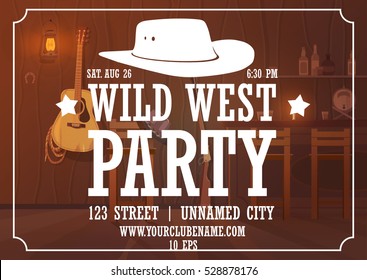 wild west party horizontal poster with cowboy hat