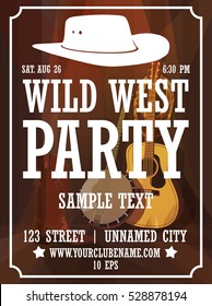 wild west party vertical poster with cowboy hat
