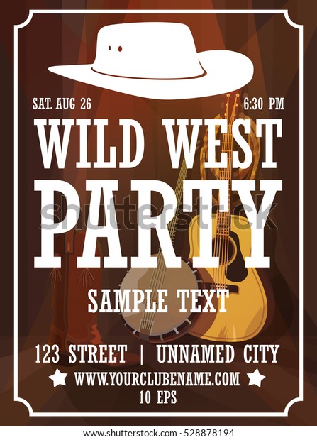 wild west\
party vertical poster with cowboy\
hat