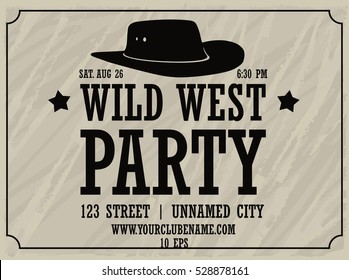 wild west party white horizontal poster with cowboy hat