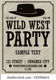 wild west party white vertical poster with cowboy hat