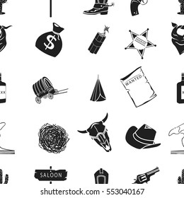 Wild west pattern icons in black style. Big collection of wild west vector symbol stock illustration