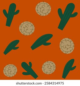 Wild west plant set, graphic vector illustration of some cactus and tumbleweed. Yeehaw!