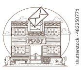 Wild West. Post office outline drawing for coloring.