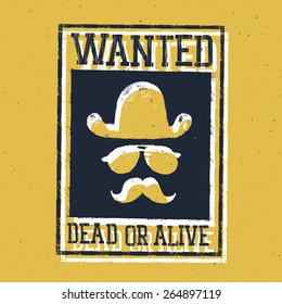 Afiche del salvaje oeste "Se busca vivo o muerto...". Sobre textura de papel