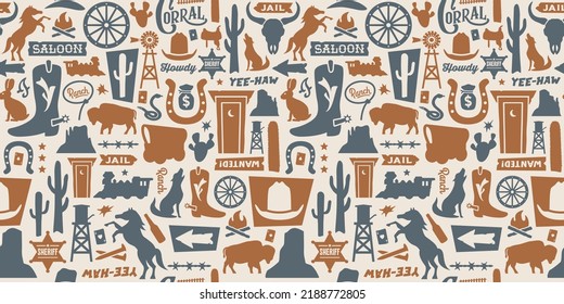 Wild West Repeating Pattern | Seamless Cowboy Background | Comic Style Western Wallpaper