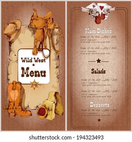 Wild west restaurant menu template with cowboy elements vector illustration