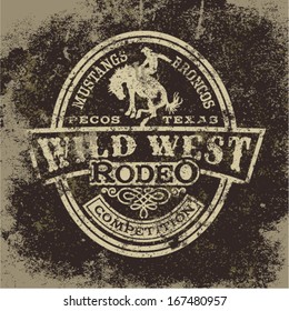 Wild west rodeo, vintage vector artwork for boy wear, grunge effect in separate layers