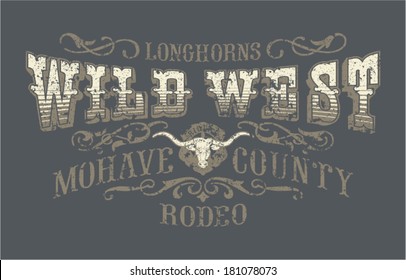 Wild west rodeo, vintage vector artwork for boy wear, grunge effect in separate layers