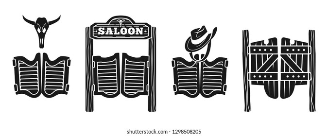 Wild west saloon doors icons set. Simple set of wild west saloon doors vector icons for web design on white background