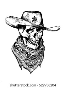 Wild west scull. Hand drawn. Vector illustration