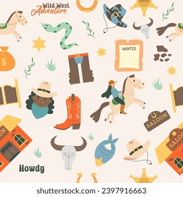 Wild west seamless pattern with lettering