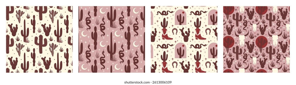 Wild west seamless pattern set in boho style