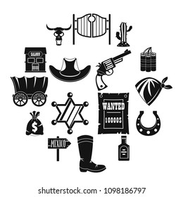 Wild west set design logo. Simple illustration of 16 wild west logo vector icons for web