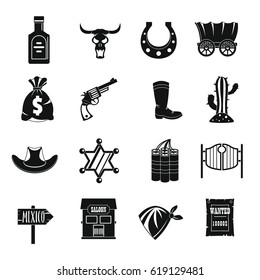 Wild west set design logo. Simple illustration of 16 wild west logo vector icons for web