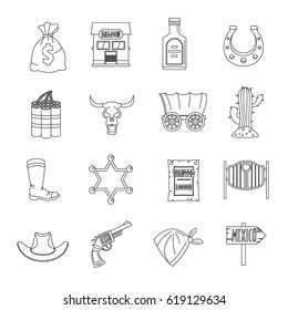 Wild west set design logo. Outline illustration of 16 wild west logo vector icons for web