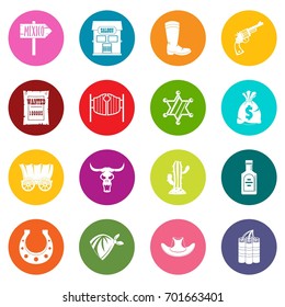 Wild west set design logo. Simple illustration of 16 wild west logo vector icons many colors set isolated on white for digital marketing