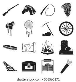 Wild west set icons in black style. Big collection wild west vector symbol stock