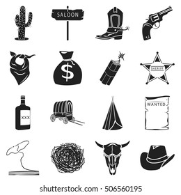 Wild west set icons in black style. Big collection wild west vector symbol stock