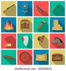 Wild west set icons in flat style. Big collection wild west vector symbol stock illustration