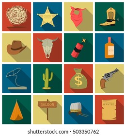 Wild west set icons in flat style. Big collection wild west vector symbol stock illustration