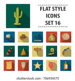 Wild west set icons in flat style. Big collection wild west vector symbol stock illustration