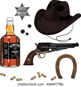 Wild West set isolated on white, vector illustration, eps-10